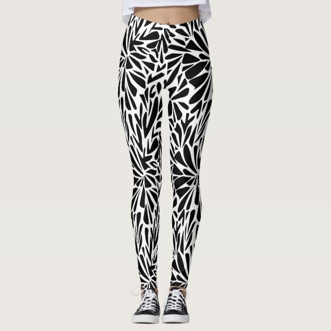 Abstrakt av baljgods, modern sömlös monokrom flora leggings (Framsida)