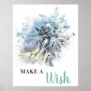 *~* Abstrakt av blå Blommigt DANDELION gör en önsk Poster