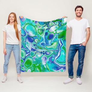 Abstrakt av blå och Grönt marmor Fluid Art Fleecefilt