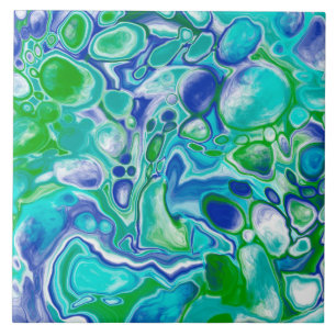 Abstrakt av blå och Grönt marmor Fluid Art Kakelplatta
