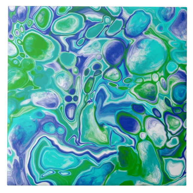 Abstrakt av blå och Grönt marmor Fluid Art Kakelplatta (Framsidan)