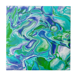 Abstrakt av blå och Grönt marmor Fluid Art Kakelplatta