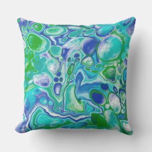 Abstrakt av blå och Grönt marmor Fluid Art Kudde