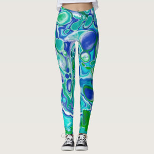 Abstrakt av blå och Grönt marmor Fluid Art Leggings