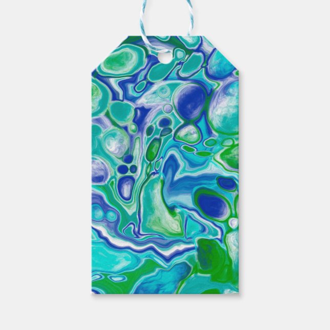 Abstrakt av blå och Grönt marmor Fluid Art Presentetikett (Framsidan)