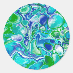 Abstrakt av blå och Grönt marmor Fluid Art  Runt Klistermärke