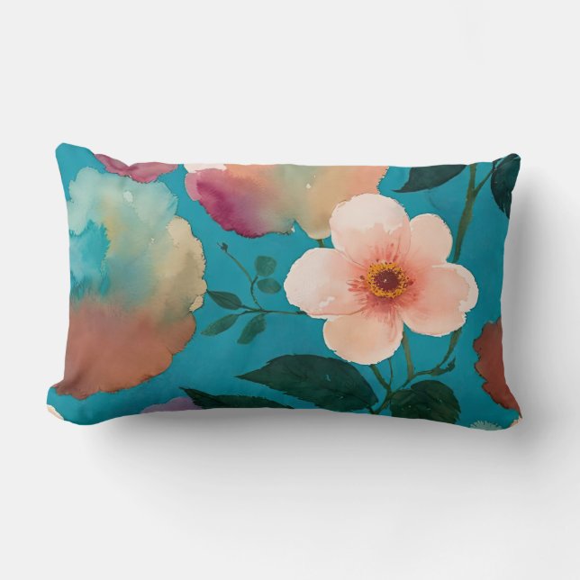 Abstrakt av blå och Rosa blommigt Lumbarkudde (Framsida)