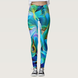 Abstrakt av blått Blommigt Leggings