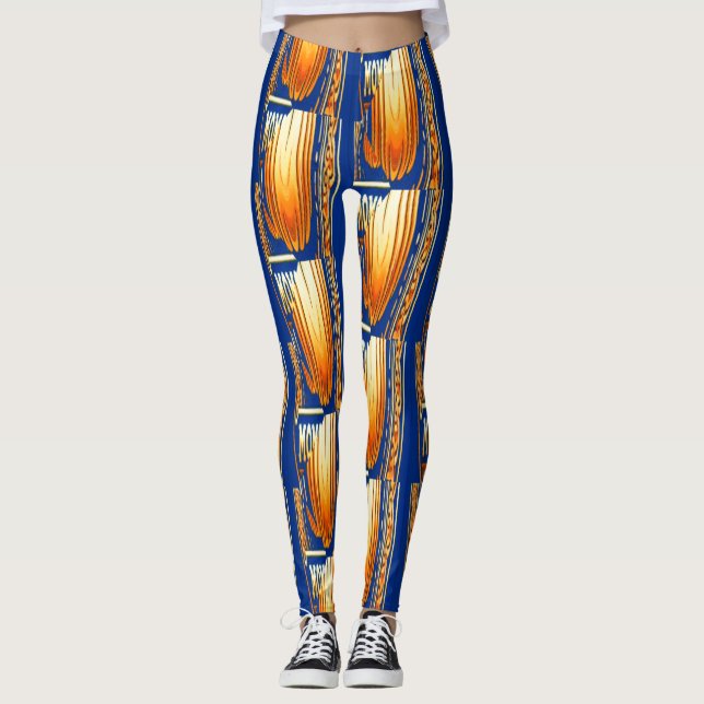 abstrakt av blått och gult, vattenfärg mönster art leggings (Framsida)