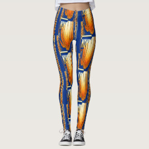 abstrakt av blått och gult, vattenfärg mönster art leggings