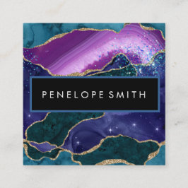Abstrakt av blått och Lila Agate Fyrkantigt Visitkort