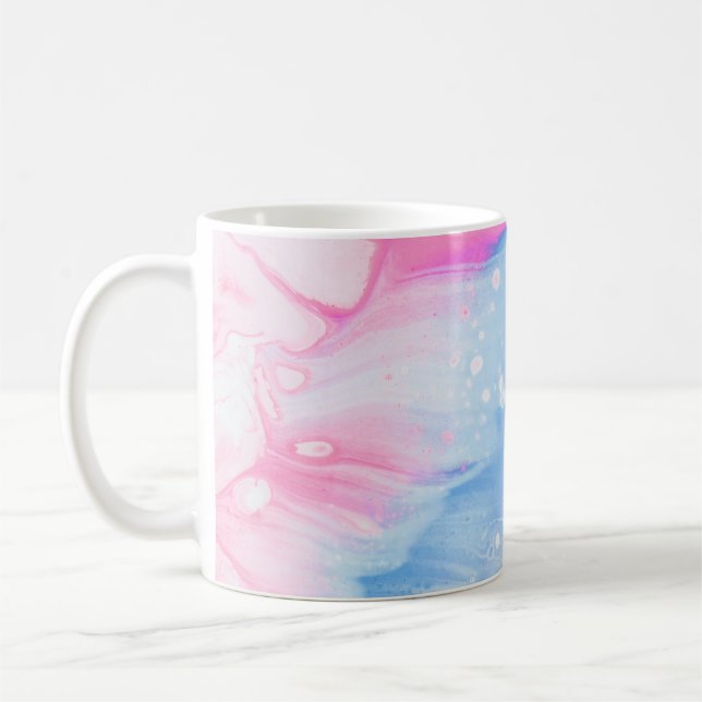 Abstrakt av blåvit och rosa kaffemugg (Vänster)