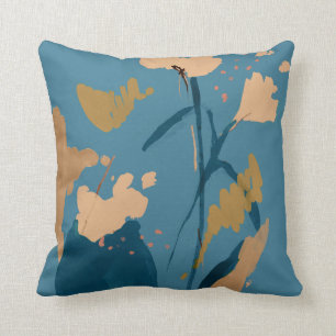 Abstrakt av Blommigt av rustik Vintage Art Blue Ta Kudde