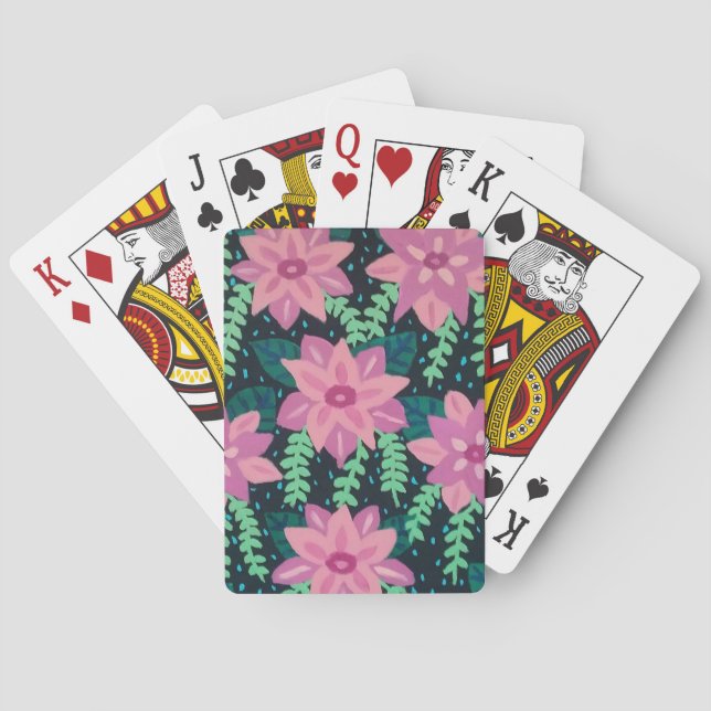 Abstrakt av Blommigt för rosa och Grönt Casinokort (Baksidan)
