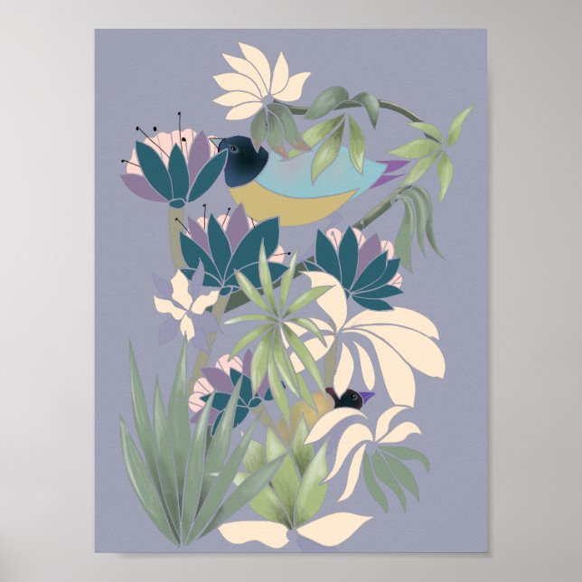 Abstrakt av blommor från exotiska fåglar poster (Framsidan)