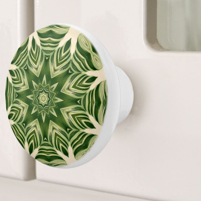 abstrakt av botaniska tropiska handflatan-löv knopp (greenery abstract botanical tropical palm leaves ceramic knob)