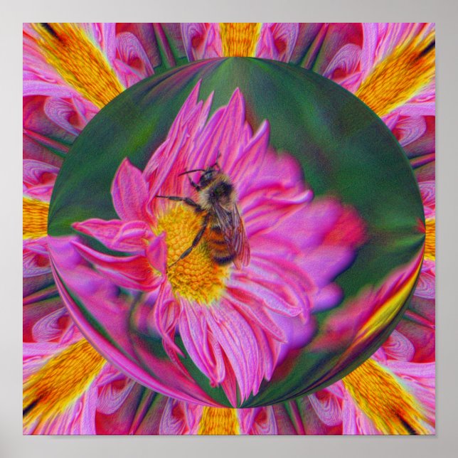 Abstrakt av Daisyn humla Rosa Natur Art Poster (Framsidan)