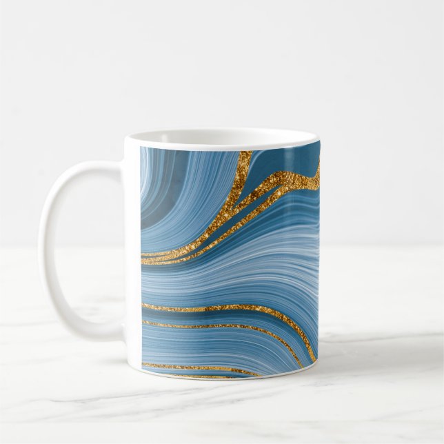 Abstrakt av Eleganten Blue Guld Glitter Marble Kaffemugg (Vänster)