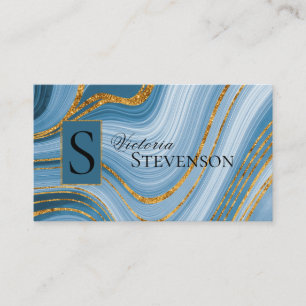 Abstrakt av Eleganten Blue Guld Glitter Marble Mon Visitkort