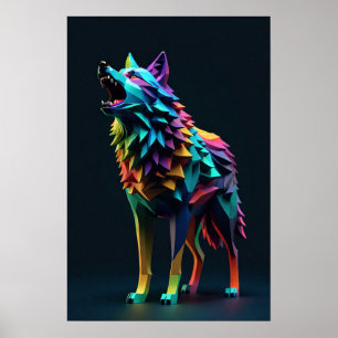 Abstrakt av färgad varg-polygon- poster