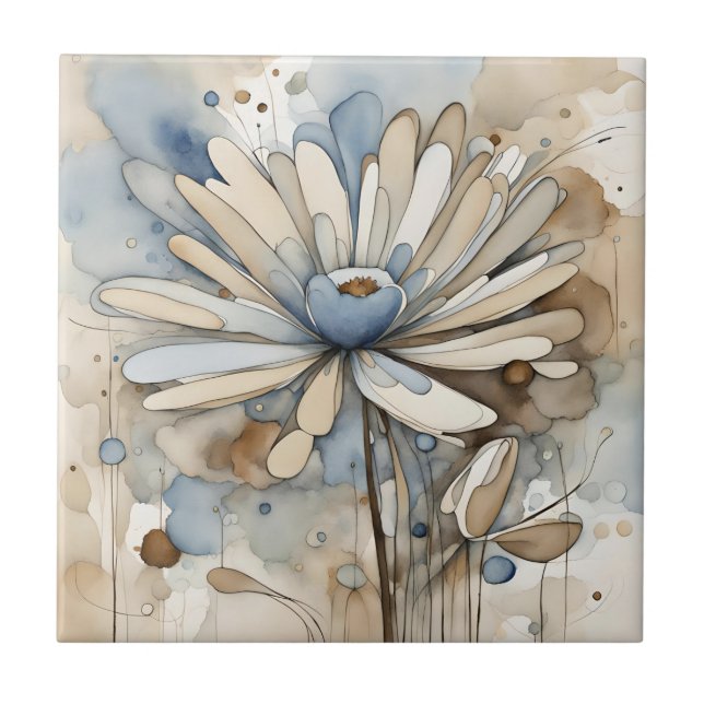 Abstrakt av färgen Flower Watercolor Beige Grått Kakelplatta (Framsidan)