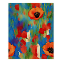 Abstrakt av färgen Poppy Flower Fält Watercolor
