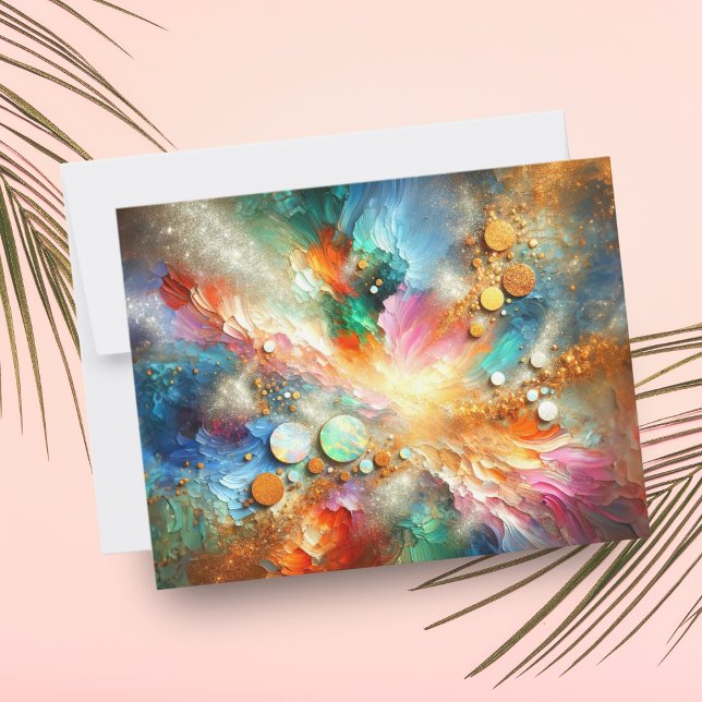 Abstrakt av färglös alkohol med Bläck Opal- Anteckningskort (Brighten someone's day with this vibrant opal abstract note card!)