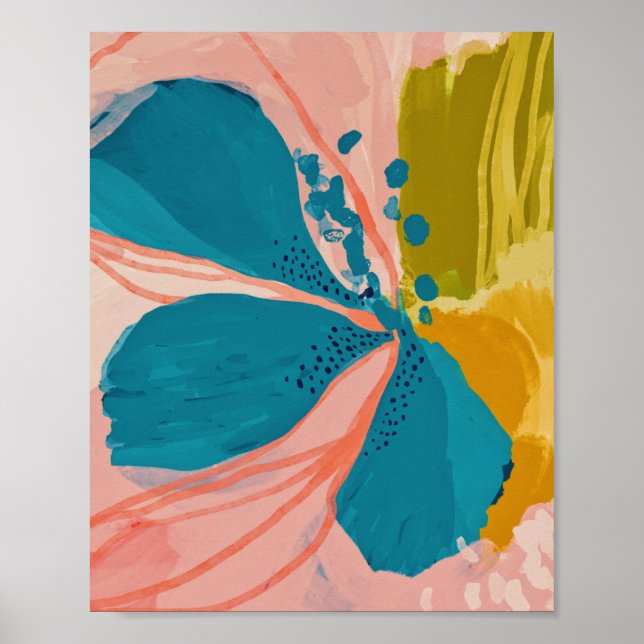 Abstrakt av färgmodern Blommigt Art Rosa Blue Poster (Framsidan)