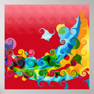 Abstrakt av färgstark Funky Retro Swirl Painting Poster