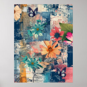Abstrakt av fet färgstark Boho-Blommigt Butterfly Poster