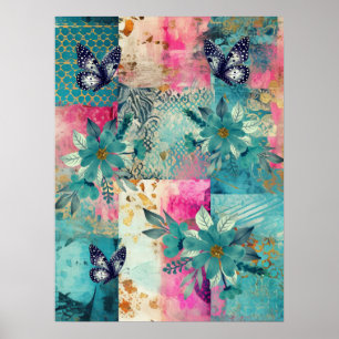 Abstrakt av fet färgstark Boho-Blommigt Butterfly Poster