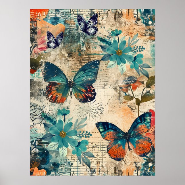Abstrakt av fet färgstark Boho-Blommigt Butterfly  Poster (Framsidan)