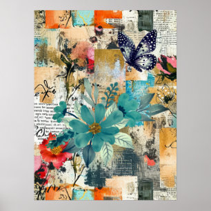 Abstrakt av fet färgstark Boho-Blommigt Butterfly Poster