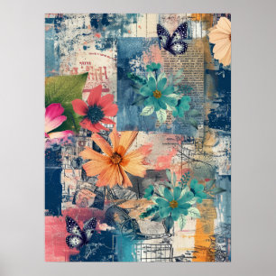 Abstrakt av fet färgstark Boho-Blommigt Butterfly Poster