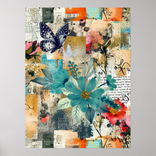 Abstrakt av fet färgstark Boho-Blommigt Butterfly Poster
