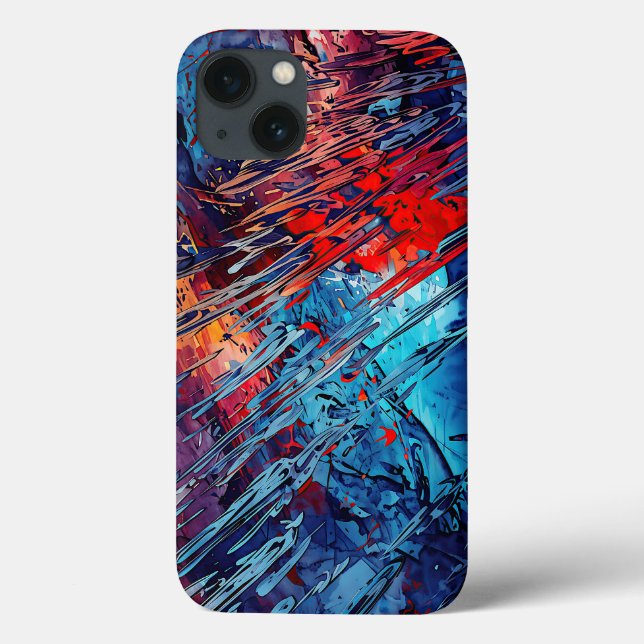 Abstrakt av Fiery Drift Blue Red Contemporary Art (Baksida)