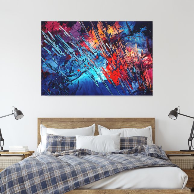 Abstrakt av Fiery Drift Blue Red Contemporary Art Canvastryck (Insitu (sovrum))