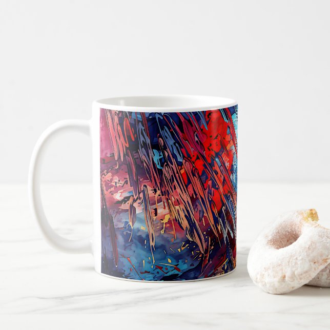 Abstrakt av Fiery Drift Blue Red Contemporary Art Kaffemugg (Med munk)