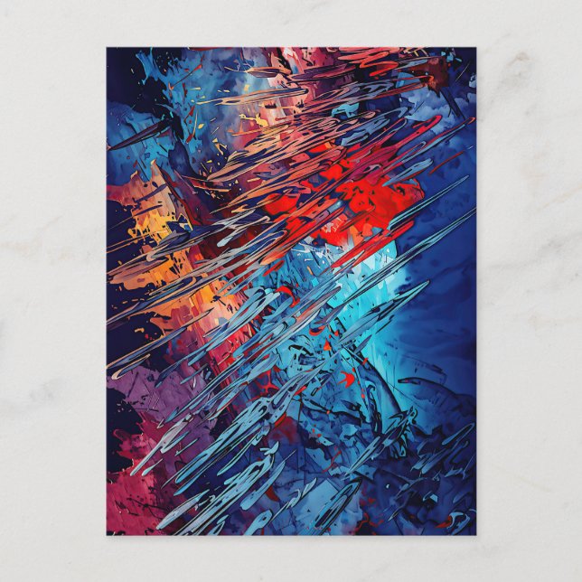 Abstrakt av Fiery Drift Blue Red Contemporary Art Vykort (Framsida)