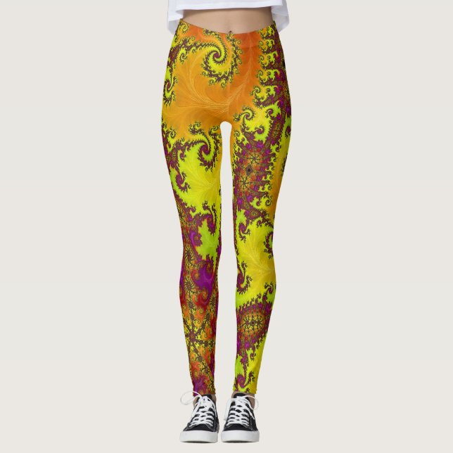 Abstrakt av Flashy Vibrant Spiral Fractal Funky  A Leggings (Framsida)