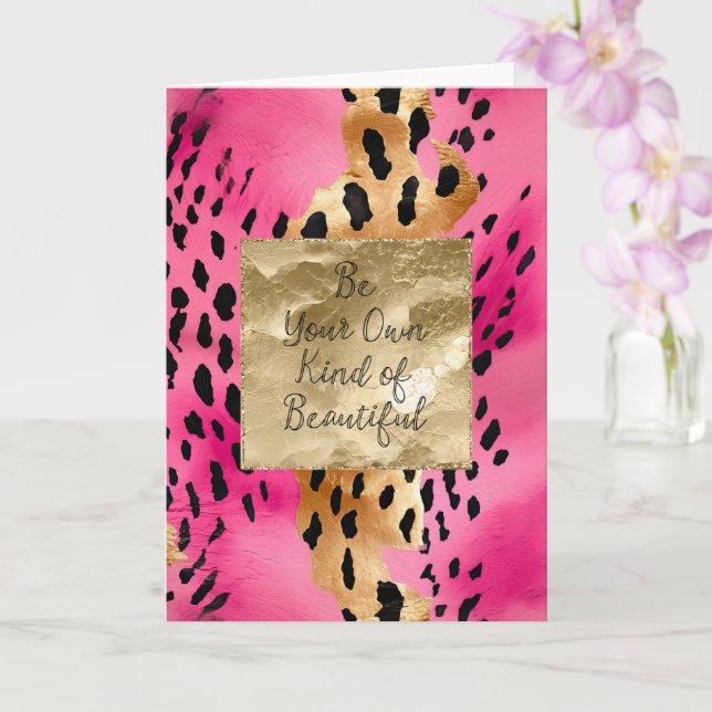 Abstrakt av Girly Rosa Glam Guld Leopard Print  Kort (Orkide)