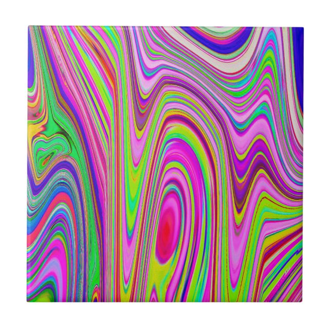 Abstrakt av Gult och Rosa Groovy Retro Art Kakelplatta (Framsidan)