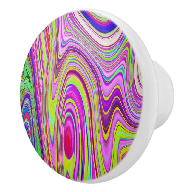 Abstrakt av Gult och Rosa Groovy Retro Art Knopp (Höger)