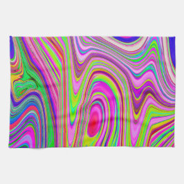 Abstrakt av Gult och Rosa Groovy Retro Art Kökshandduk