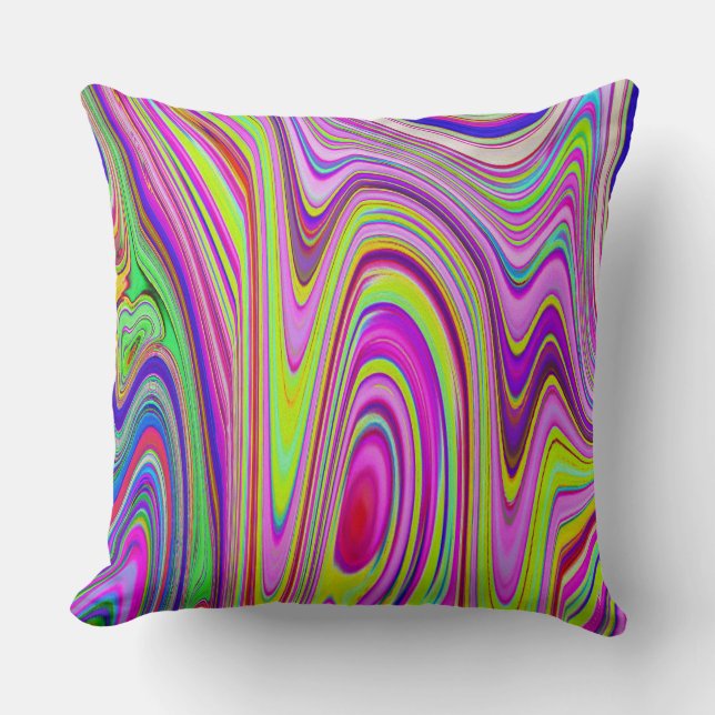 Abstrakt av Gult och Rosa Groovy Retro Art Kudde (Framsida)