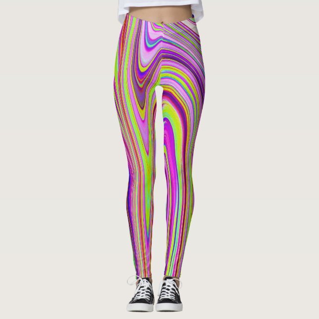Abstrakt av Gult och Rosa Groovy Retro Art Leggings (Framsida)