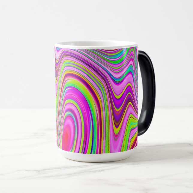 Abstrakt av Gult och Rosa Groovy Retro Art Magisk Mugg (Framsida höger)