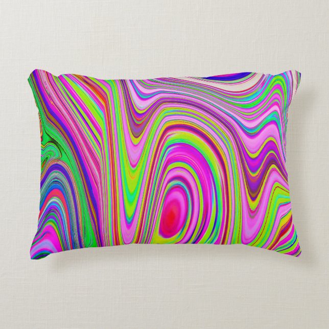 Abstrakt av Gult och Rosa Groovy Retro Art Prydnadskudde (Framsidan)