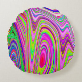 Abstrakt av Gult och Rosa Groovy Retro Art Rund Kudde