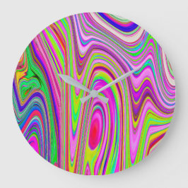 Abstrakt av Gult och Rosa Groovy Retro Art Stor Klocka